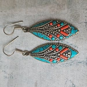 Turquoise and Red Bohemian Earrings